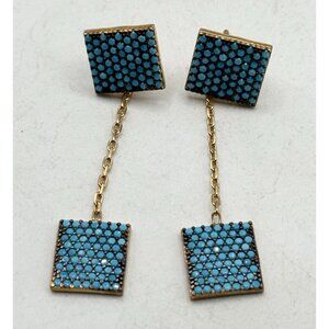 925 Sterling silver Blue CZ Dangle Drop Square Earrings